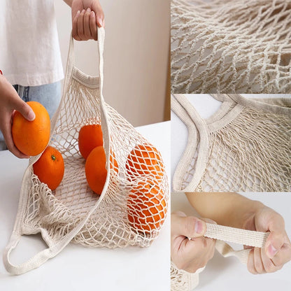 Reusable Cotton Mesh Market Bag – Short & Long Handle Options