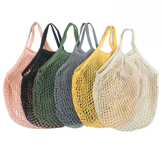 Reusable Cotton Mesh Market Bag – Short & Long Handle Options