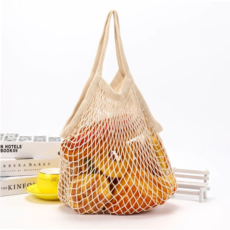 Reusable Cotton Mesh Market Bag – Short & Long Handle Options