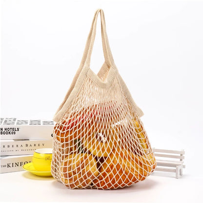 Reusable Cotton Mesh Market Bag – Short & Long Handle Options